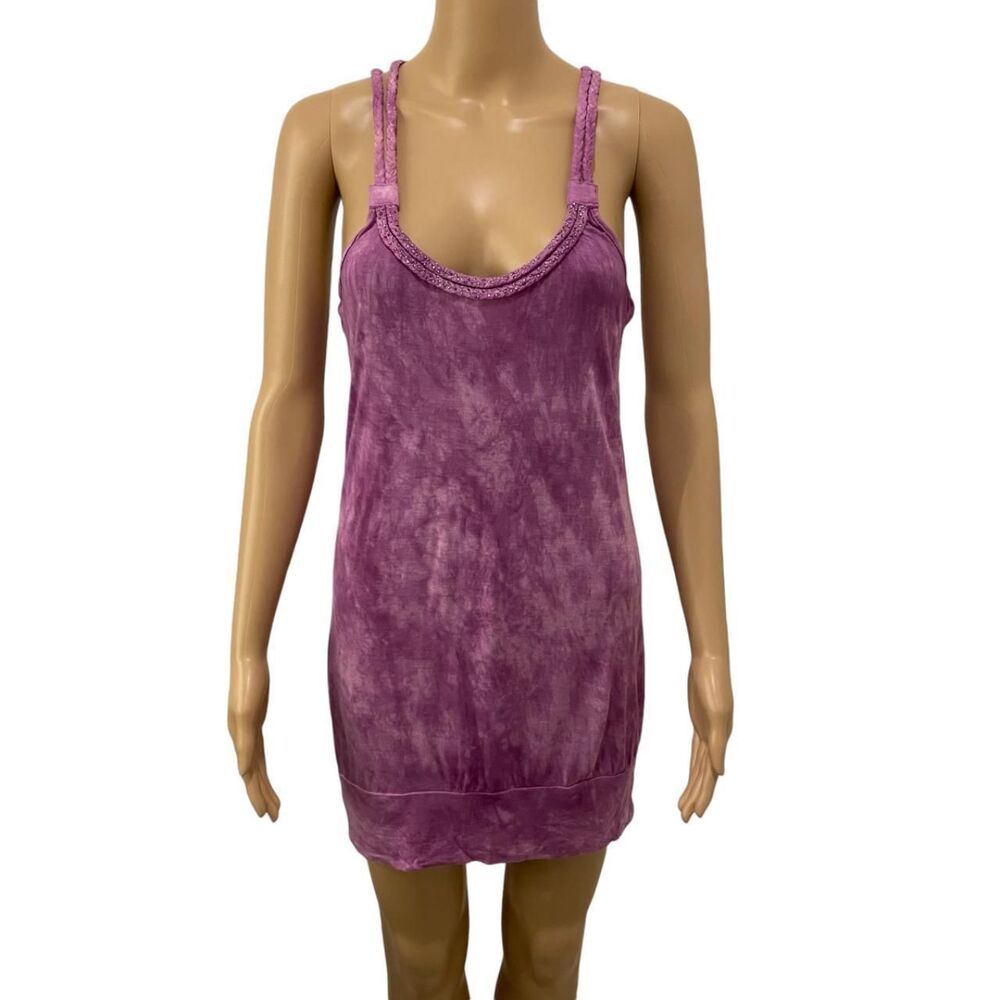 Guess Women's Sleeveless Wildberry Tie Dye Beaded Neckline Tunic Top Medium
